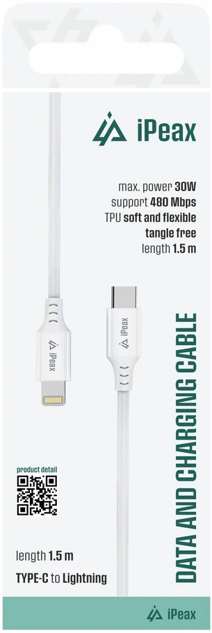 iPEAX TPU USB-C į Lightning kabelis, 1,5 m, USB 2.0, Baltas