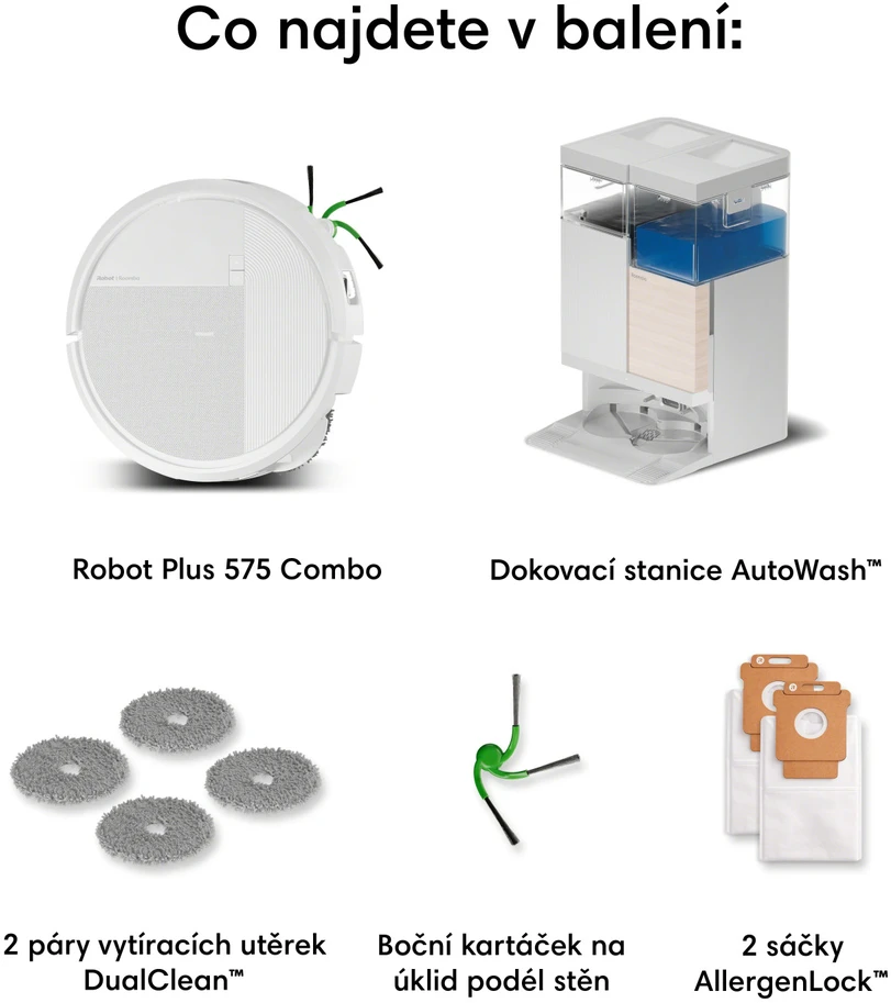 iRobot Roomba Combo 575 baltas robotas dulkių siurblys + AutoWash įkrovimo stotelė