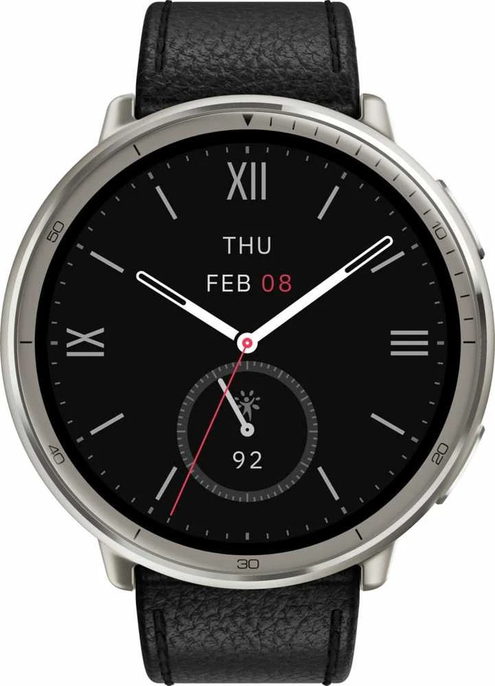 Išmanusis laikrodis - Amazfit Active 2, Sidabrinės spalvos korpusas su juodos spalvos odiniu diželiu