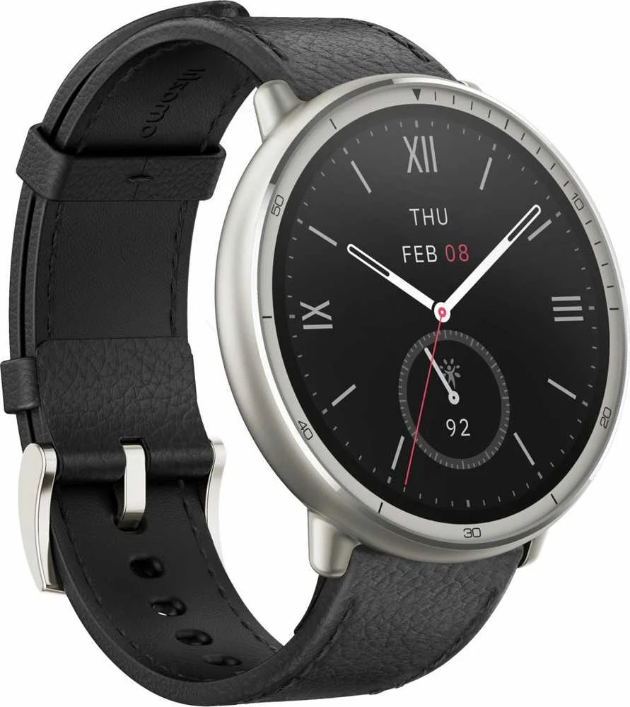 Išmanusis laikrodis - Amazfit Active 2, Sidabrinės spalvos korpusas su juodos spalvos odiniu diželiu