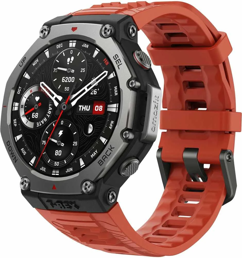 Išmanusis laikrodis Amazfit T-Rex 3, Nerudijančio plieno korpusas su onikso spalvos silikoniniu dirželiu