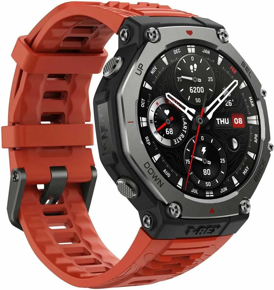 Išmanusis laikrodis Amazfit T-Rex 3, Nerudijančio plieno korpusas su onikso spalvos silikoniniu dirželiu