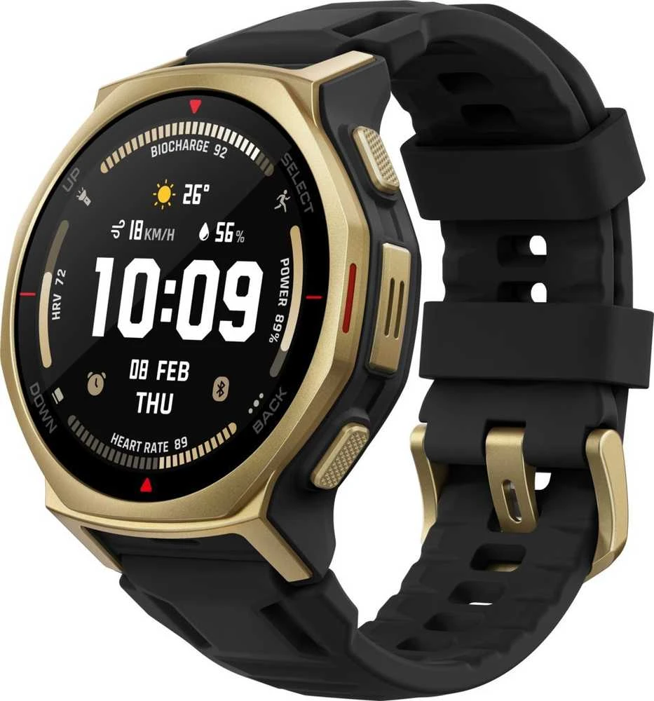 Išmanusis laikrodis „Amazfit T-Rex 3 Pro NFC“, 44 mm su silikoniniu dirželiu, aukso/juodo spalvos