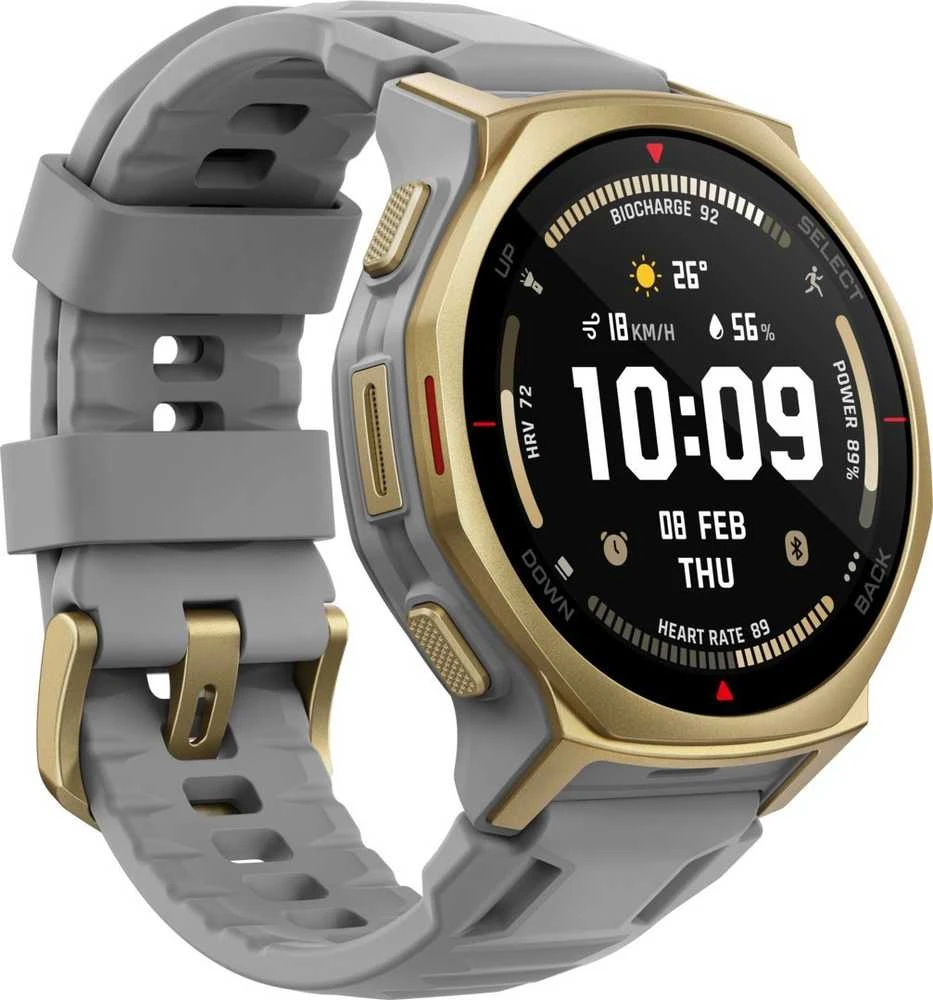 Išmanusis laikrodis „Amazfit T-Rex 3 Pro NFC“, 44 mm su silikoniniu dirželiu, aukso/pilkos spalvos