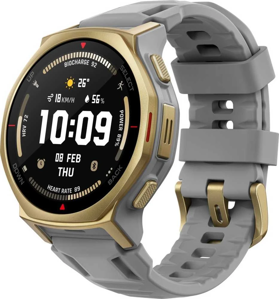 Išmanusis laikrodis „Amazfit T-Rex 3 Pro NFC“, 44 mm su silikoniniu dirželiu, aukso/pilkos spalvos