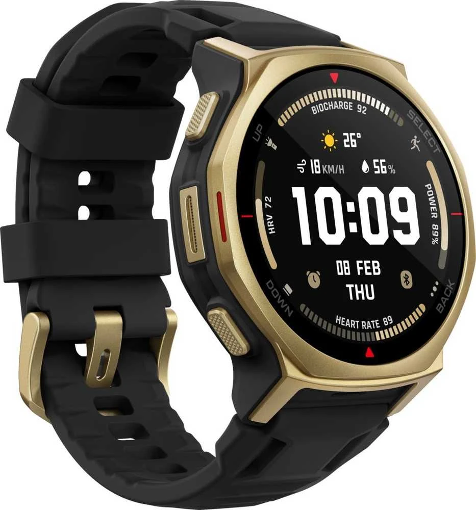 Išmanusis laikrodis „Amazfit T-Rex 3 Pro NFC“, 44 mm su silikoniniu dirželiu, aukso/juodo spalvos