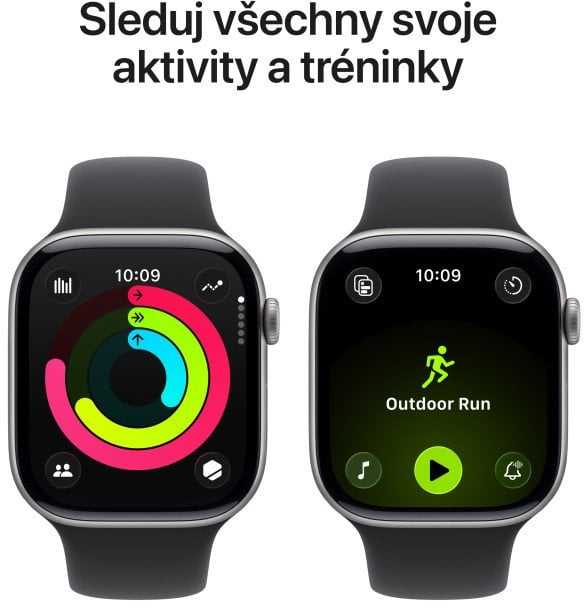 Išmanusis laikrodis Apple „Watch Series 11 GPS + Cellular“, 42 mm, kosminės pilkos spalvos aliuminio korpusas su juodu sportiniu dirželiu – S/M