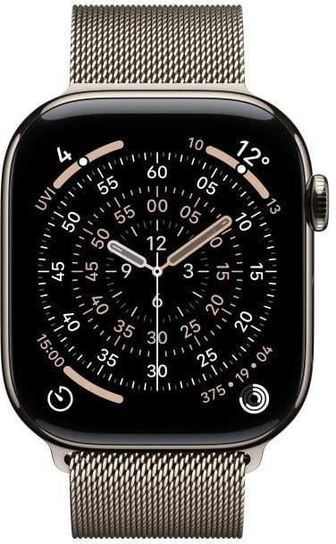 Išmanusis laikrodis Apple Watch 11 GPS + Cellular 46mm Natural Titanium Milanese Loop S/M Pilka (MFCY4MP/A)