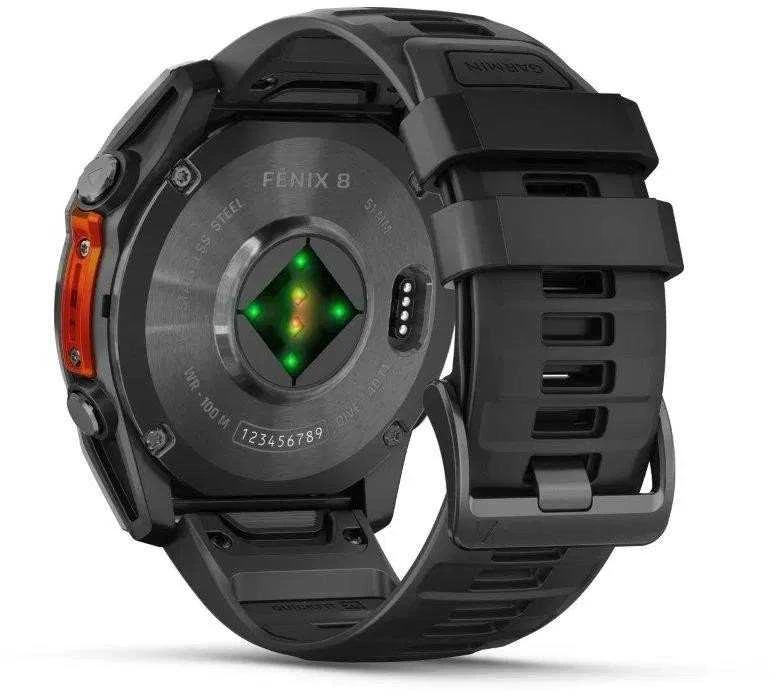 Išmanusis laikrodis Garmin Fenix 8 – 51 mm, AMOLED Skalūno pilkos spavos korpusas su juodu silikono dirželiu