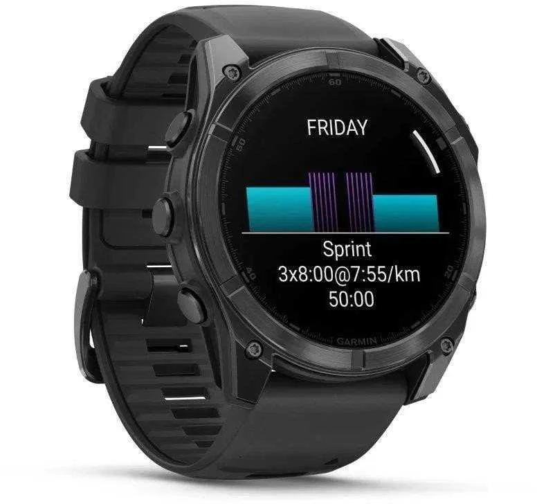 Išmanusis laikrodis Garmin Fenix 8 – 51 mm, AMOLED Skalūno pilkos spavos korpusas su juodu silikono dirželiu