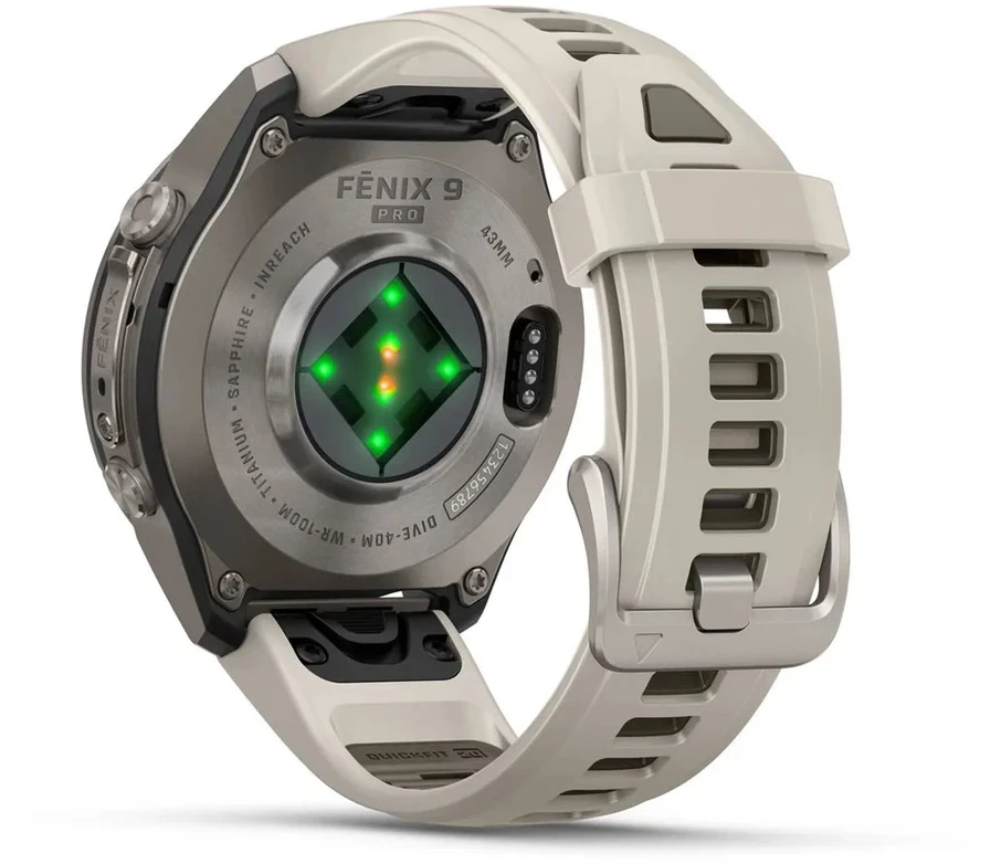 Išmanusis laikrodis Garmin fenix 9 Pro – inReach, 43mm, Titanium with Fog Pilkas/Dark Sandstone Silicone Band