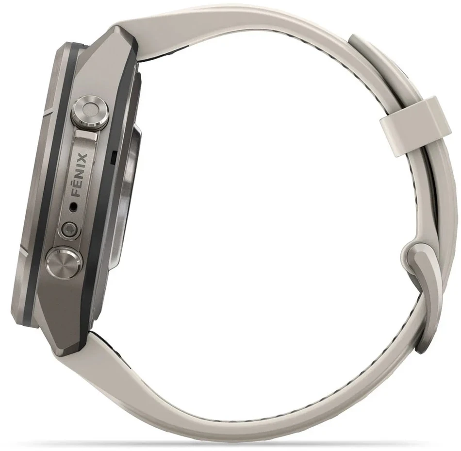 Išmanusis laikrodis Garmin fenix 9 Pro – inReach, 43mm, Titanium with Fog Pilkas/Dark Sandstone Silicone Band