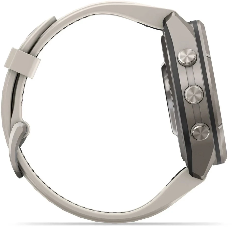 Išmanusis laikrodis Garmin fenix 9 Pro – inReach, 43mm, Titanium with Fog Pilkas/Dark Sandstone Silicone Band