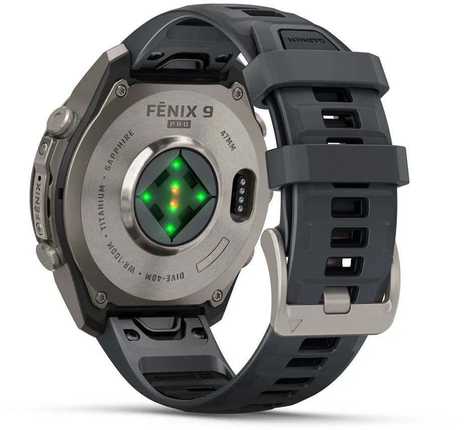 Išmanusis laikrodis Garmin fenix 9 Pro – 47mm, Titanium with Graphite/Juodas Silicone Band