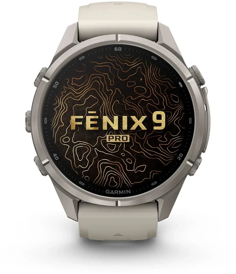 Išmanusis laikrodis Garmin fenix 9 Pro – inReach, 43mm, Titanium with Fog Pilkas/Dark Sandstone Silicone Band