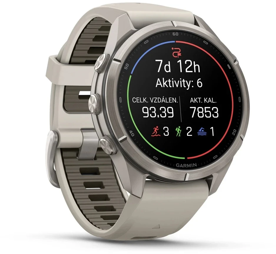 Išmanusis laikrodis Garmin fenix 9 Pro – inReach, 43mm, Titanium with Fog Pilkas/Dark Sandstone Silicone Band