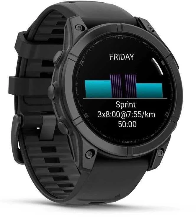 Išmanusis laikrodis Garmin Fenix E, 47 mm, AMOLED, Pilkai melsvos spalvos plienas, Juodo silikono dirželis