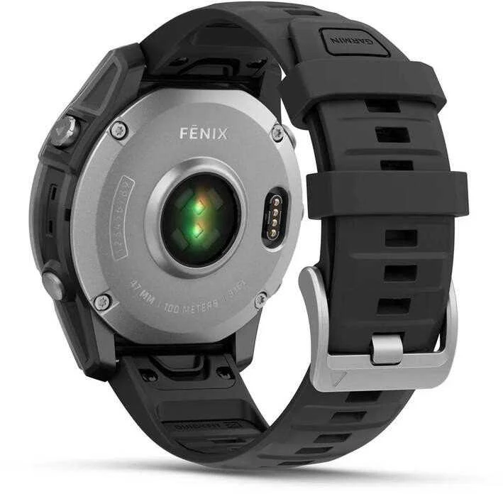 Išmanusis laikrodis Garmin Fenix E,47mm,  Nerūdijančio plieno korpusa su juodos spalvos silikoniniu dirželiu