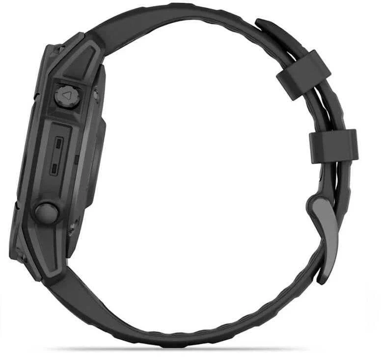Išmanusis laikrodis Garmin Fenix E, 47 mm, AMOLED, Pilkai melsvos spalvos plienas, Juodo silikono dirželis
