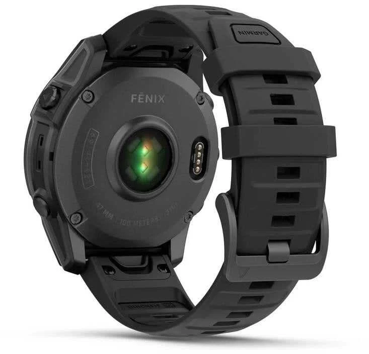 Išmanusis laikrodis Garmin Fenix E, 47 mm, AMOLED, Pilkai melsvos spalvos plienas, Juodo silikono dirželis