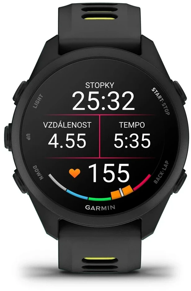 „Garmin Forerunner 170“ išmanusis laikrodis, juodos ir ryškiai geltonos spalvos