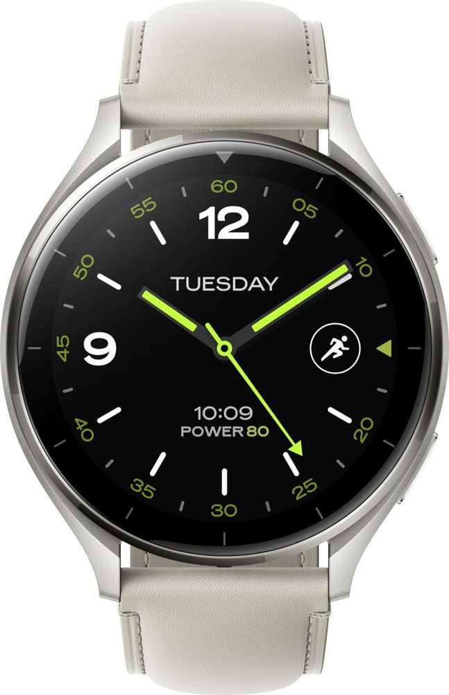 Išmanusis laikrodis Xiaomi Watch 2, Titano spalvos korpusas, su baltos spalvos odiniu dirželiu