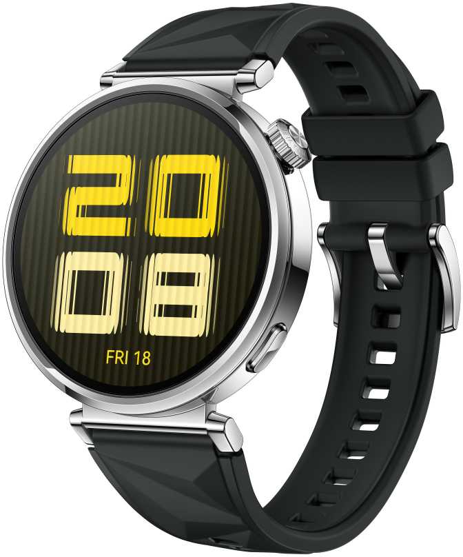 Išmanusis laikrodis Huawei Watch GT 5 41mm Active, Sidabrinės spalvos korpusas su juodos spalvos silikoniniu dirželiu
