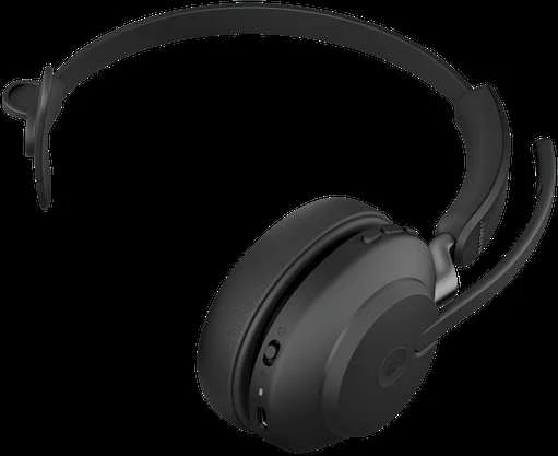Ausinės Jabra Evolve2 65, MS Mono, Juodos. Belaidės, juodas Bluetooth, su Link 380 USB-A, optimizuota Microsoft Teams