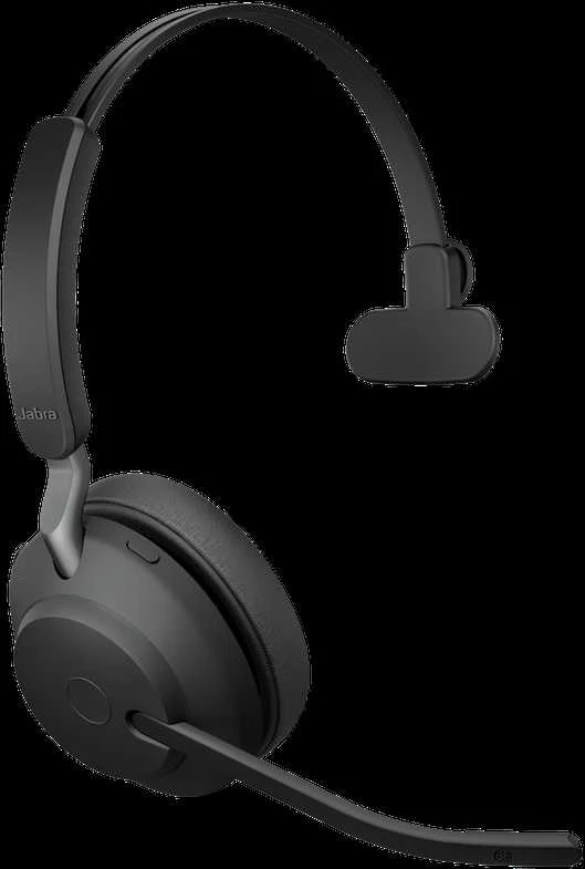 Ausinės Jabra Evolve2 65, MS Mono, Juodos. Belaidės, juodas Bluetooth, su Link 380 USB-A, optimizuota Microsoft Teams