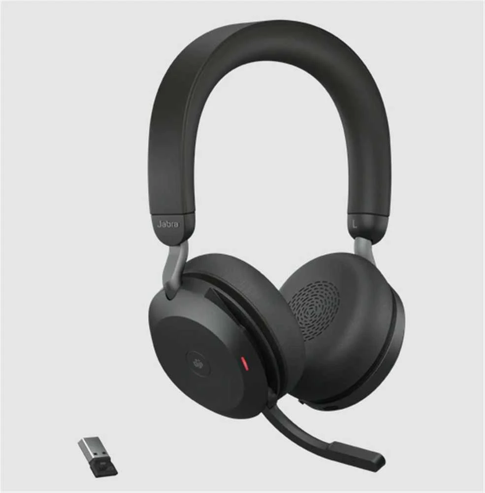 JABRA Evolve2 75 Ausinės on-ear Bluetooth belaidės aktyvus triukšmo slopinimas USB-C noise isolating juodas su charging stand MS Te