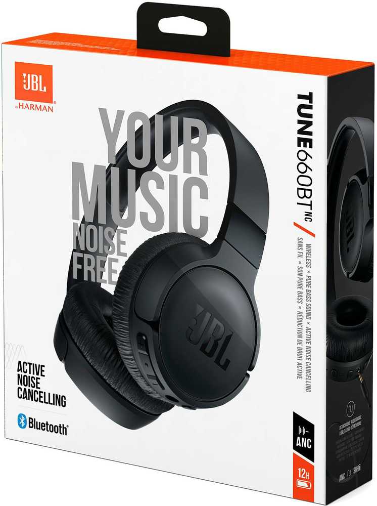 Belaidės ant ausų uždedamos triukšmą slopinančios ausinės JBL Tune 660NC, Juodos
