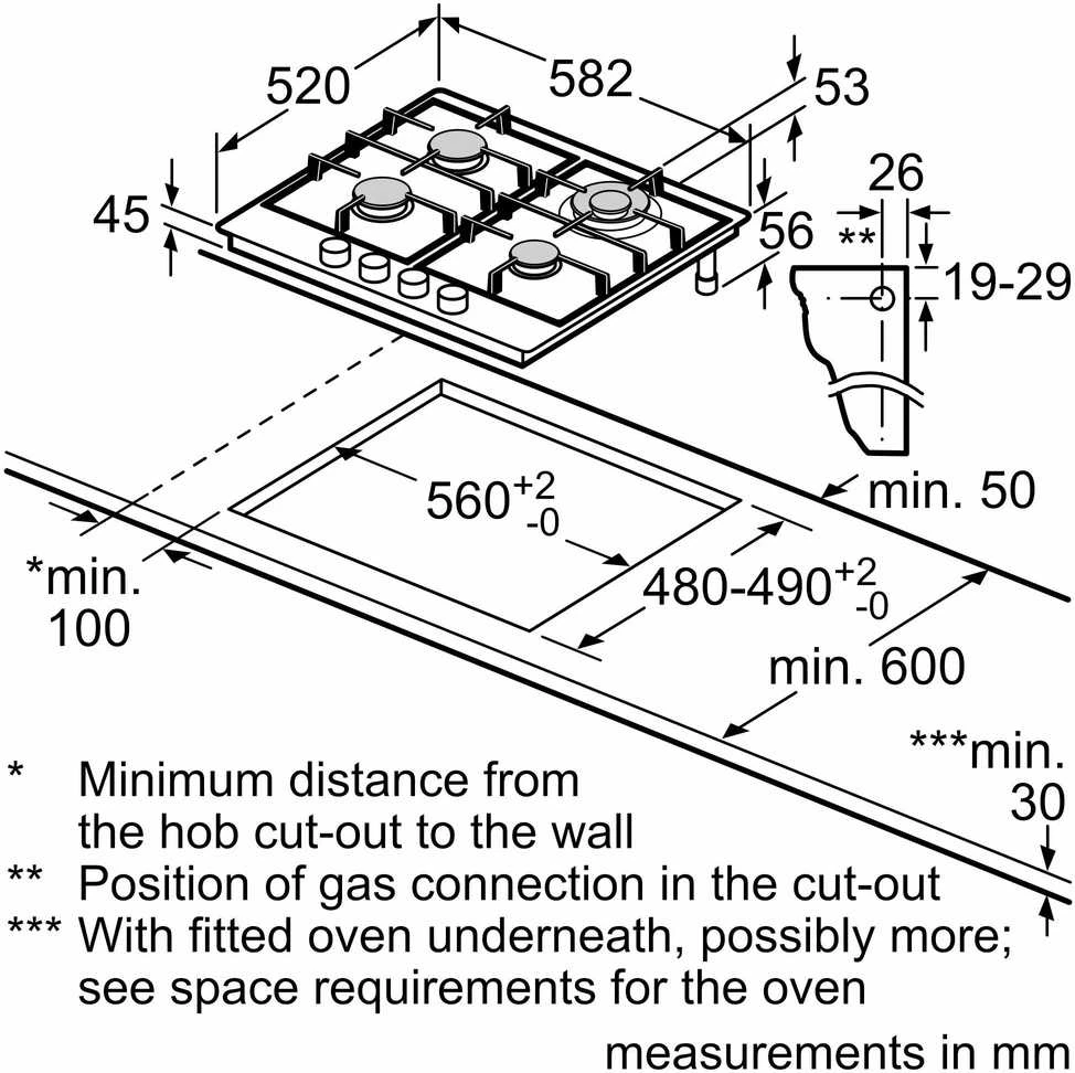 Bosch Serie 4 PGH6B5K90 hob Nerūdijantis plienas Built-in 60 cm Gas 4 zone(s)