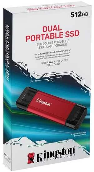 Kietasis diskas „Kingston Technology“ 512 GB nešiojamasis SSD diskas su dviem USB-A/C jungtimis, iki 1050 MB/s USB 3.2 Gen 2