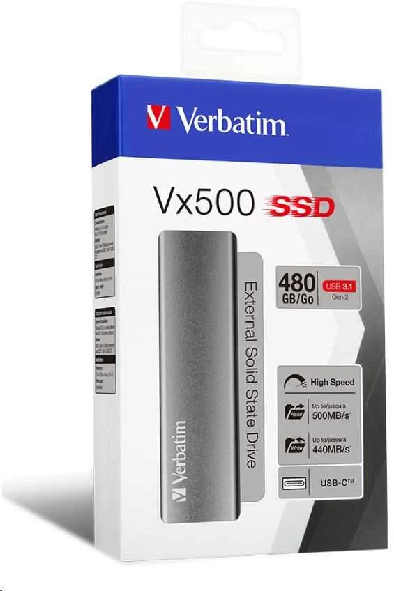 Išorinis kietasis diskas SSD Verbatim Vx500 480GB, USB 3.1, Gen 2, pilkas / V47443