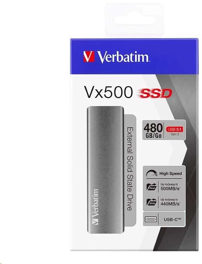 Išorinis kietasis diskas SSD Verbatim Vx500 480GB, USB 3.1, Gen 2, pilkas / V47443