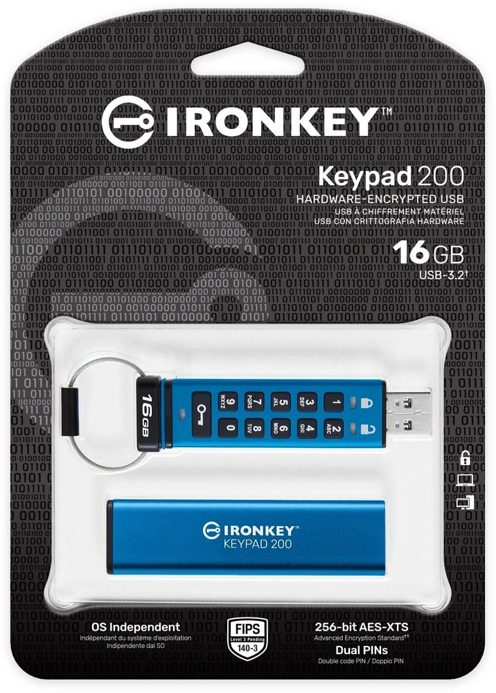 KINGSTON 16GB IRONKEY KEYPAD 200, FIPS 140-3 LVL 3 (PENDING) AES-256 ENCRYPTED
