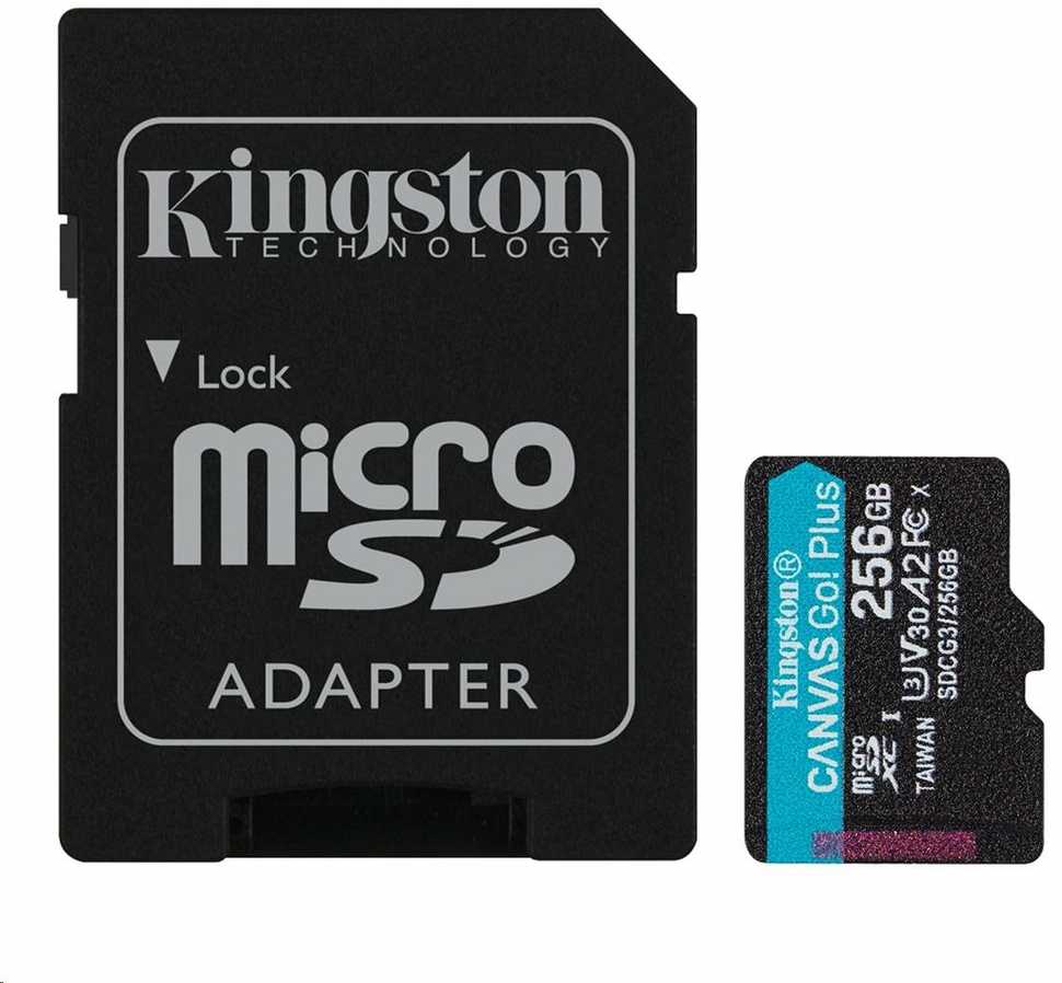 Atminties kortelė „Kingston“ 256 GB „Micro SDXC Canvas Go Plus 170R A2 U3 V30“ kortelė su ADP