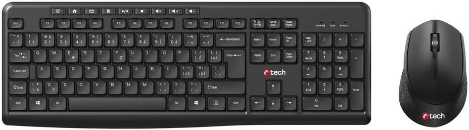 Klaviatūra ir pelė C-Tech WLKMC-04 Bezprzewodowy komplektas 2.4GHz Układ CZ Juodas