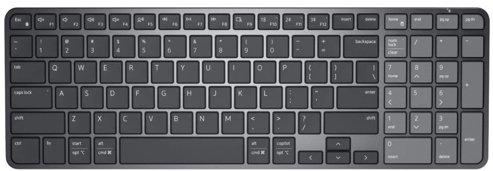 Dell Pro 7 KB746 klaviatūra – įkraunama – kompaktiška – belaidė – 2,4 GHz, Bluetooth – QWERTZ – vokiška – grafito spalvos (KB746-BLK-GER)