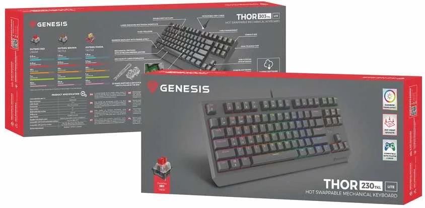 Genesis THOR 230 | Mechaninė klaviatūra žaidimams | su laidu | US | Outemu Raudona | Juodas