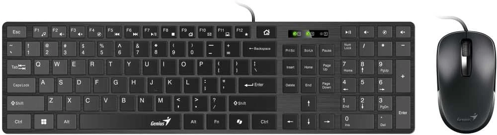 Genius SlimStar C126 COPILOT komplektas klaviatūra su laidu (USB) CZ/SK, juoda su optyczną myszką, niski profil