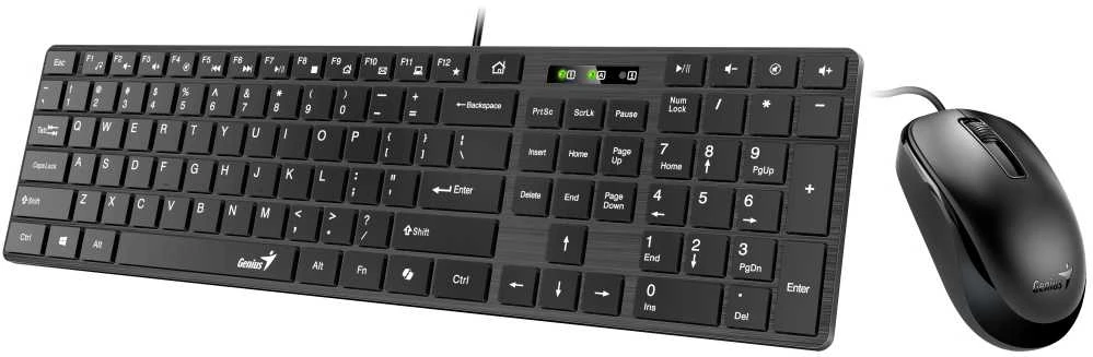 Genius SlimStar C126 COPILOT komplektas klaviatūra su laidu (USB) CZ/SK, juoda su optyczną myszką, niski profil