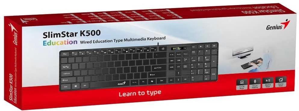Genius Slimstar K500 Education Copilot klaviatūra su laidu bez layoutu, juoda