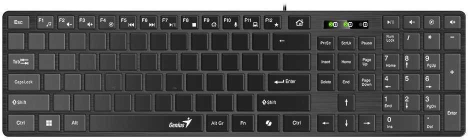 Genius Slimstar K500 Education Copilot klaviatūra su laidu bez layoutu, juoda