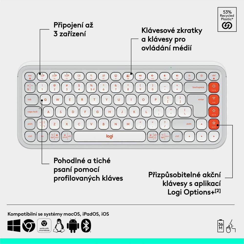 Klaviatūra LOGITECH POP ICON KEYS - OFF Baltas - US INT'L - BT - INTNL-973
