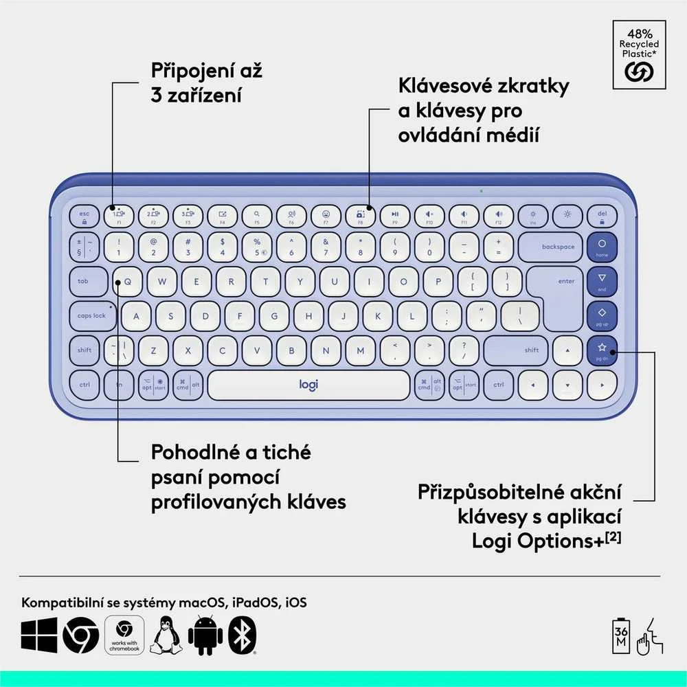 Klaviatūra LOGITECH POP Piktogramų klavišai – ALYVINĖ – JAV INT'L – BT – INTNL-973