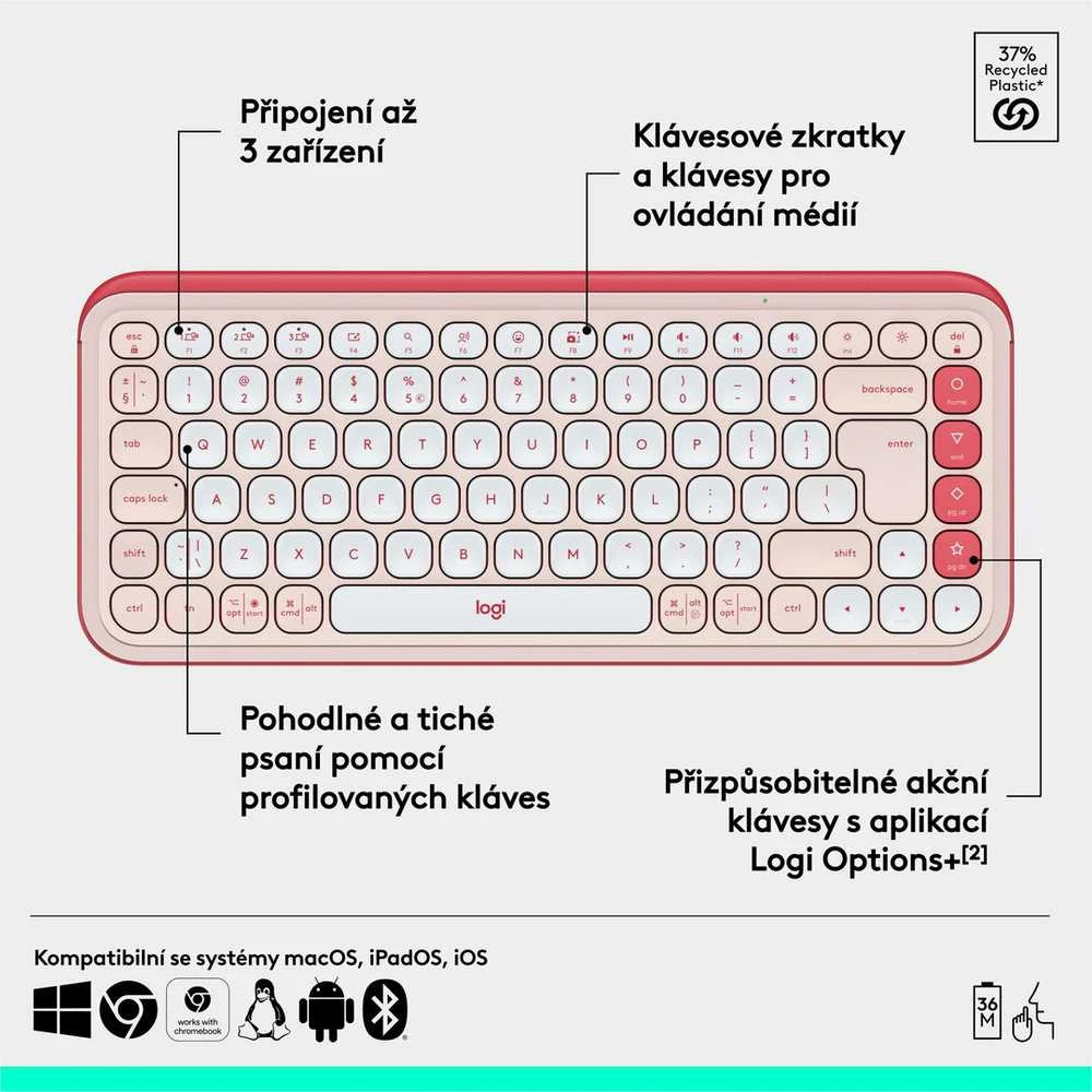 Klaviatūra LOGITECH POP Piktogramos klavišai – ROSE – JAV INT'L – BT – INTNL-973