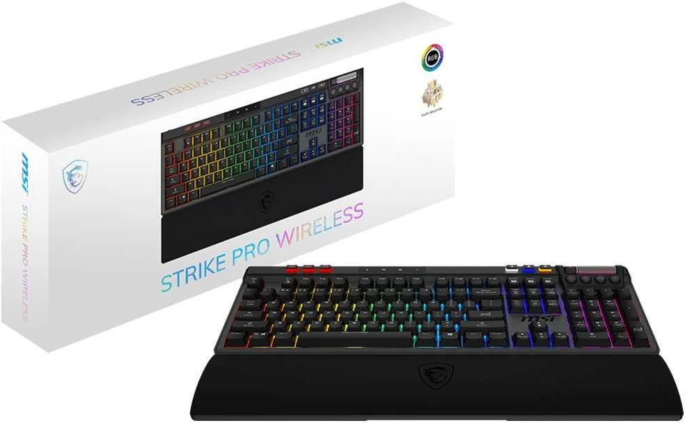 MSI STRIKE PRO WIRELESS | Klaviatūra žaidimams | Wireless | US | Juodas | 2.4 GHz Wireless, Bluetooth, USB 2.0 | Kailh Midnight Pro Silent Tactile