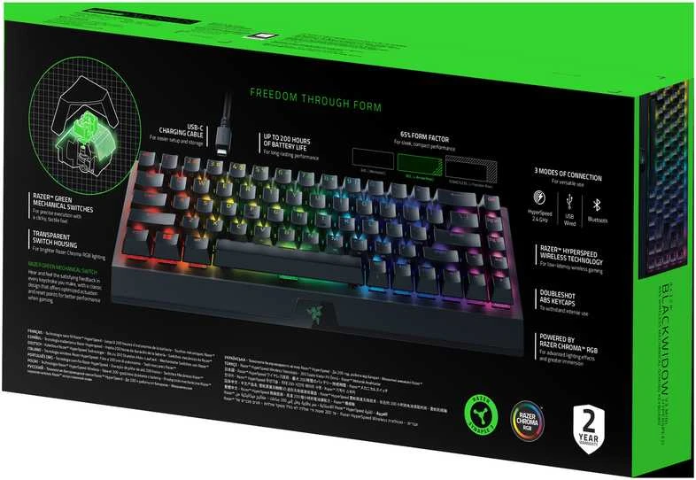 Belaidė 65% Klaviatūra Razer BlackWidow V3 Mini HyperSpeed su Razer Chroma RGB, Green Switch, US išdėstymas