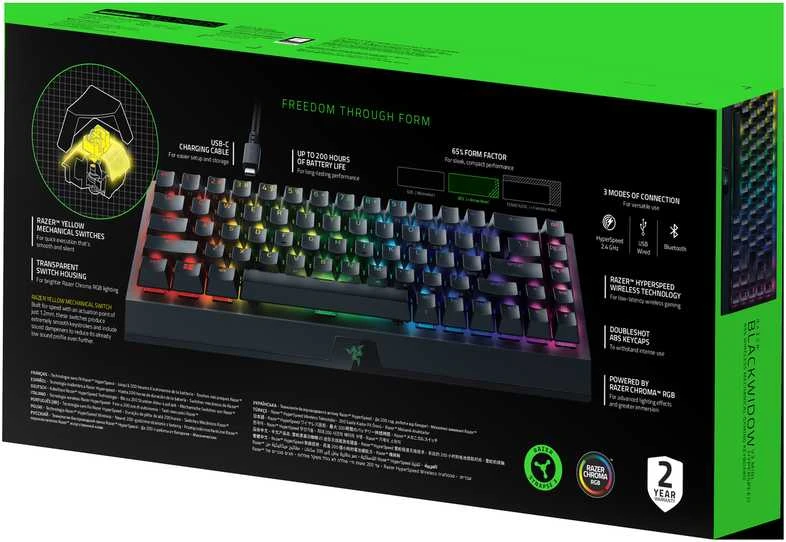 Belaidė 65% Klaviatūra Razer BlackWidow V3 Mini HyperSpeed su Razer Chroma RGB, Yellow Switch, US išdėstymas